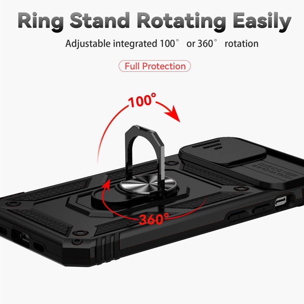 iPhone 15 Cover med kamerabeskyttelse & fingerring, Sort