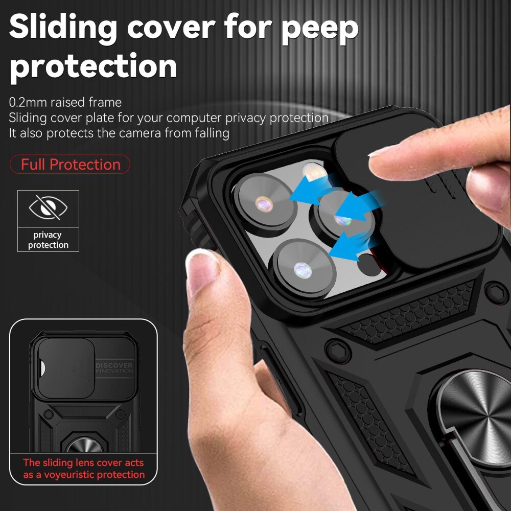 iPhone 15 Pro Cover med kamerabeskyttelse & fingerring, Sort