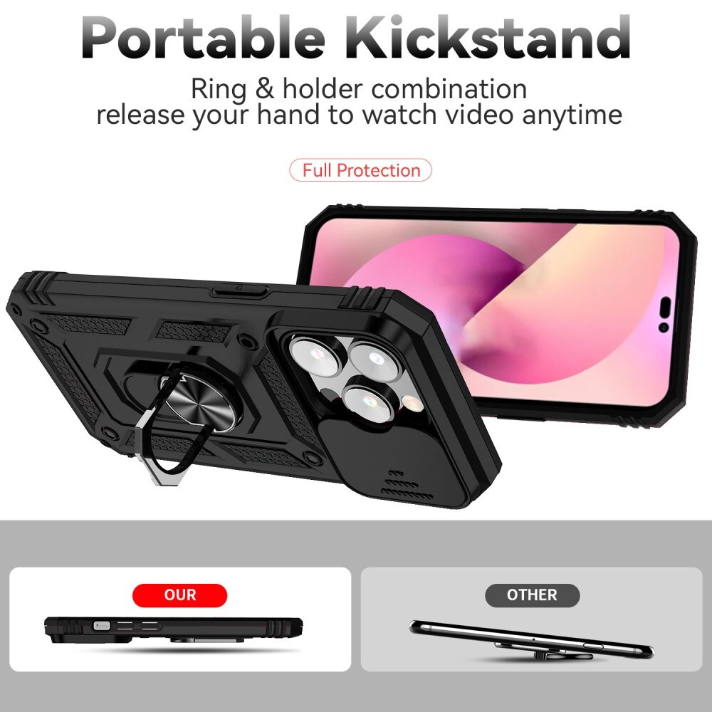iPhone 15 Pro Cover med kamerabeskyttelse & fingerring, Sort