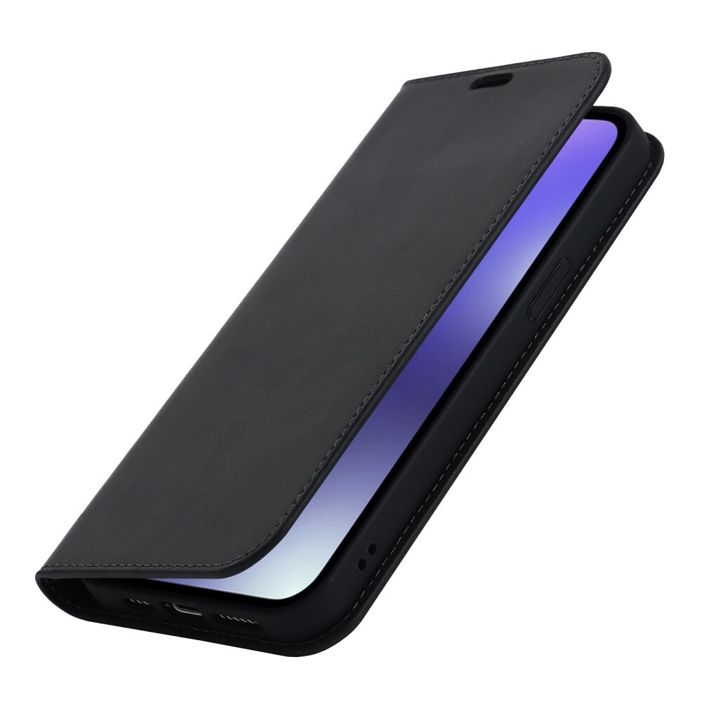 iPhone 15 Pro Max Smidigt mobiletui i ægte læder, Sort