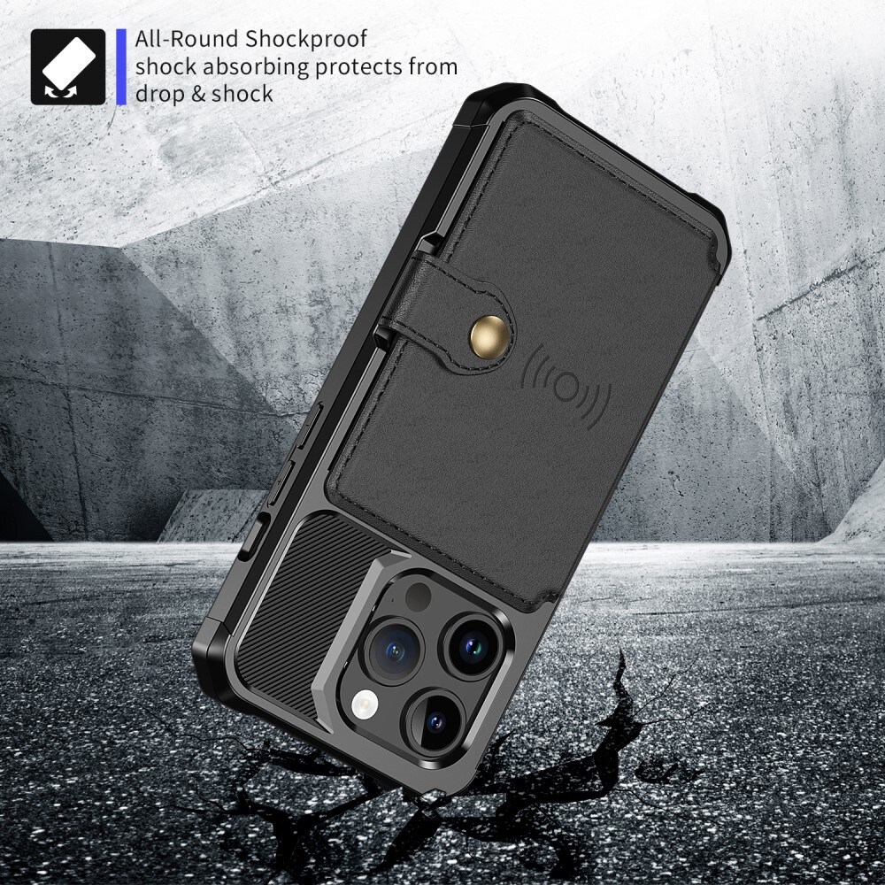 iPhone 15 Pro Max Stødsikkert mobilcover med pung, Sort