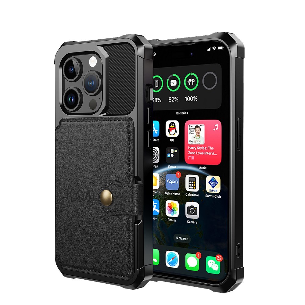 iPhone 15 Pro Stødsikkert mobilcover med pung, Sort