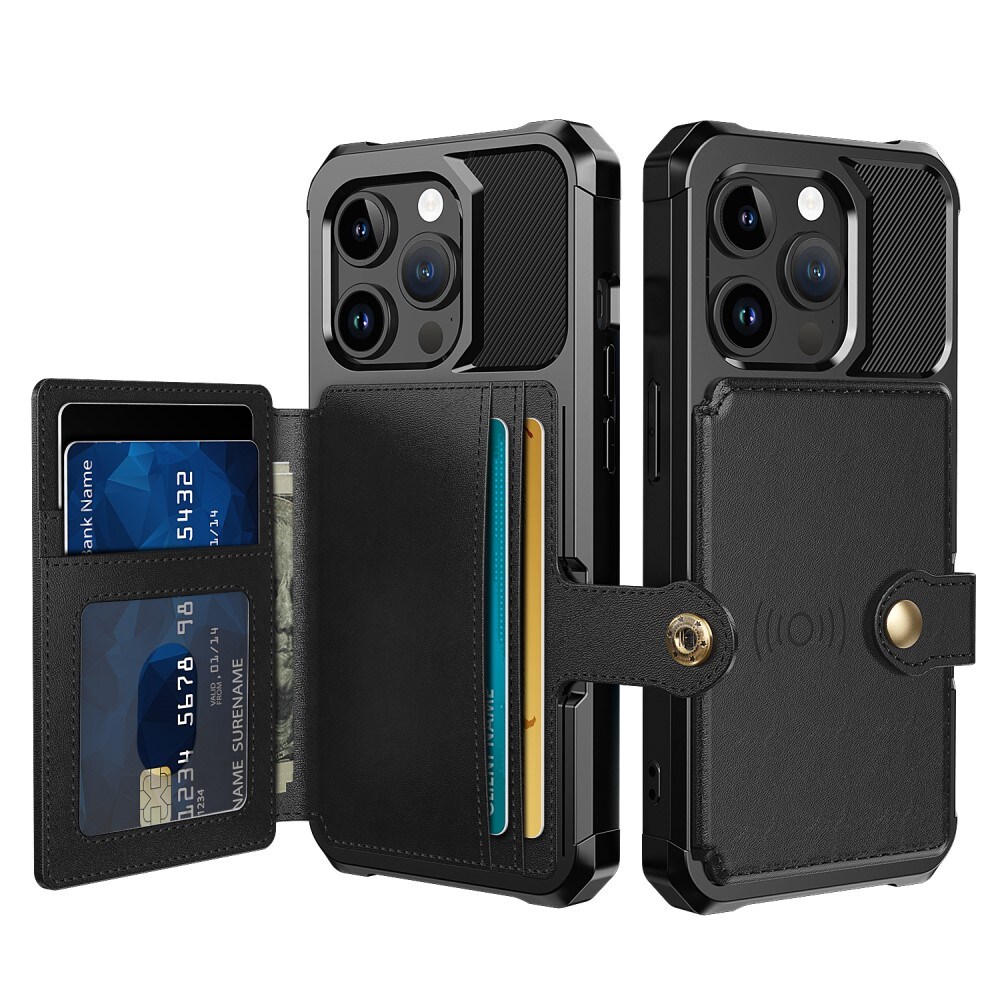 iPhone 15 Pro Stødsikkert mobilcover med pung, Sort