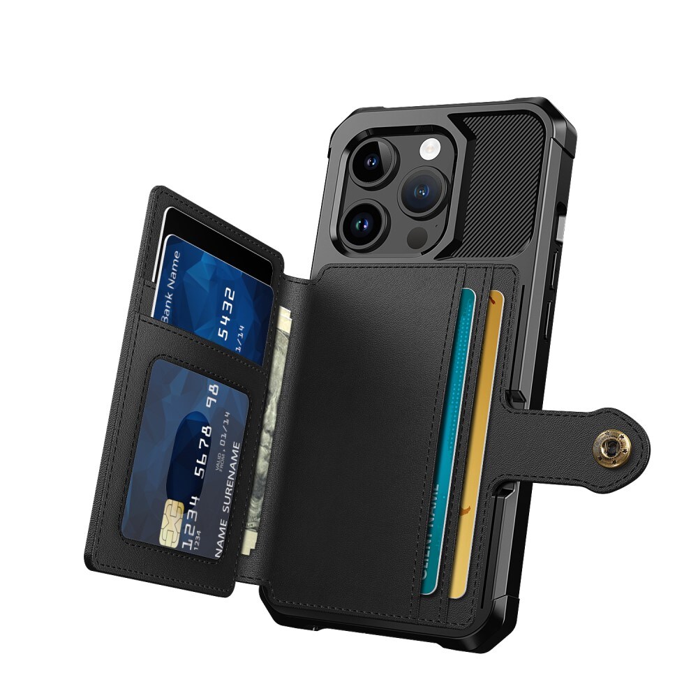 iPhone 15 Pro Stødsikkert mobilcover med pung, Sort