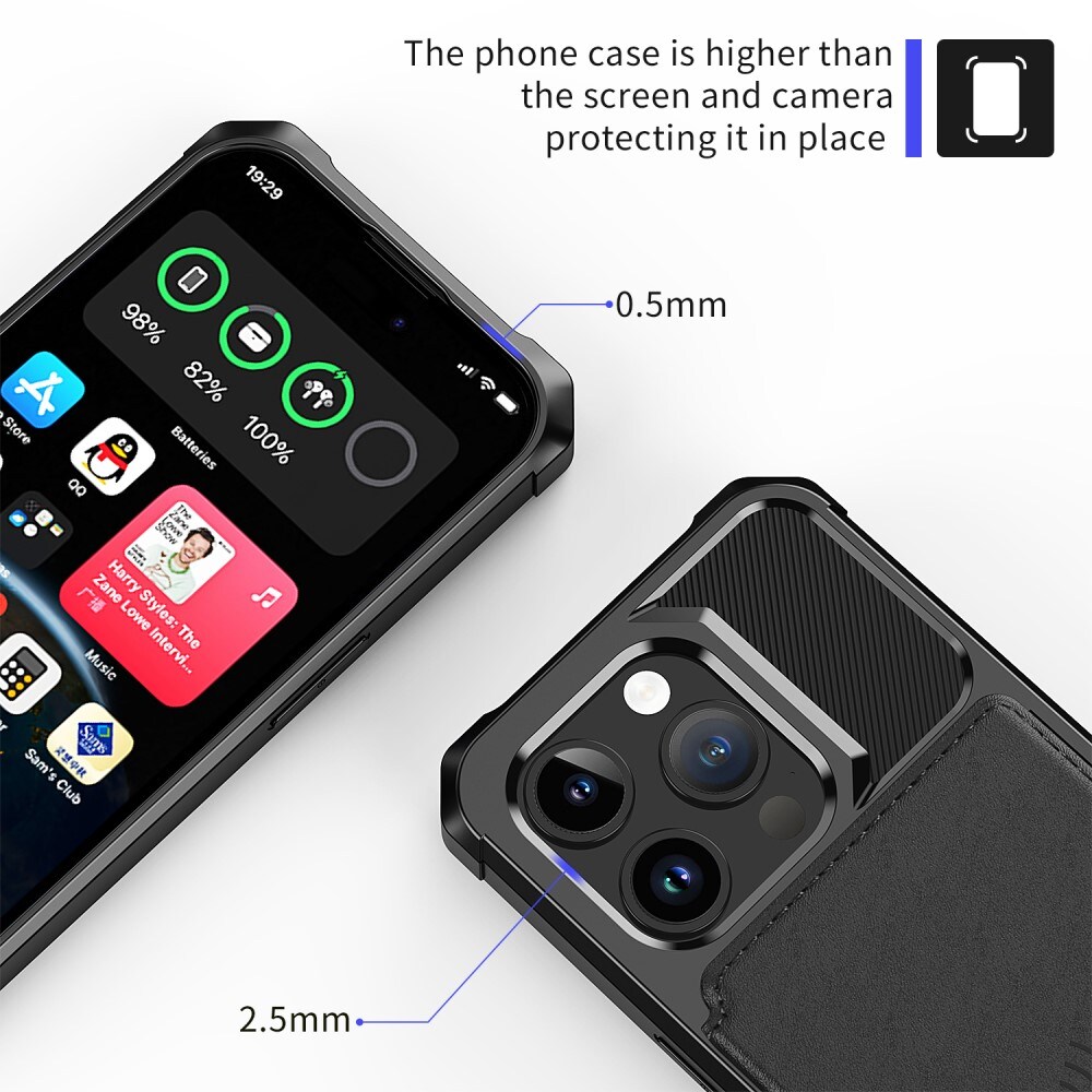 iPhone 15 Pro Stødsikkert mobilcover med pung, Sort