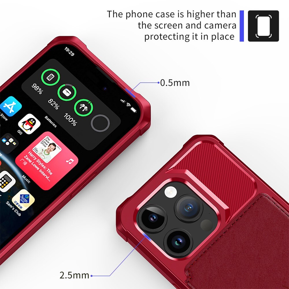 iPhone 15 Pro Stødsikkert mobilcover med pung, Rød