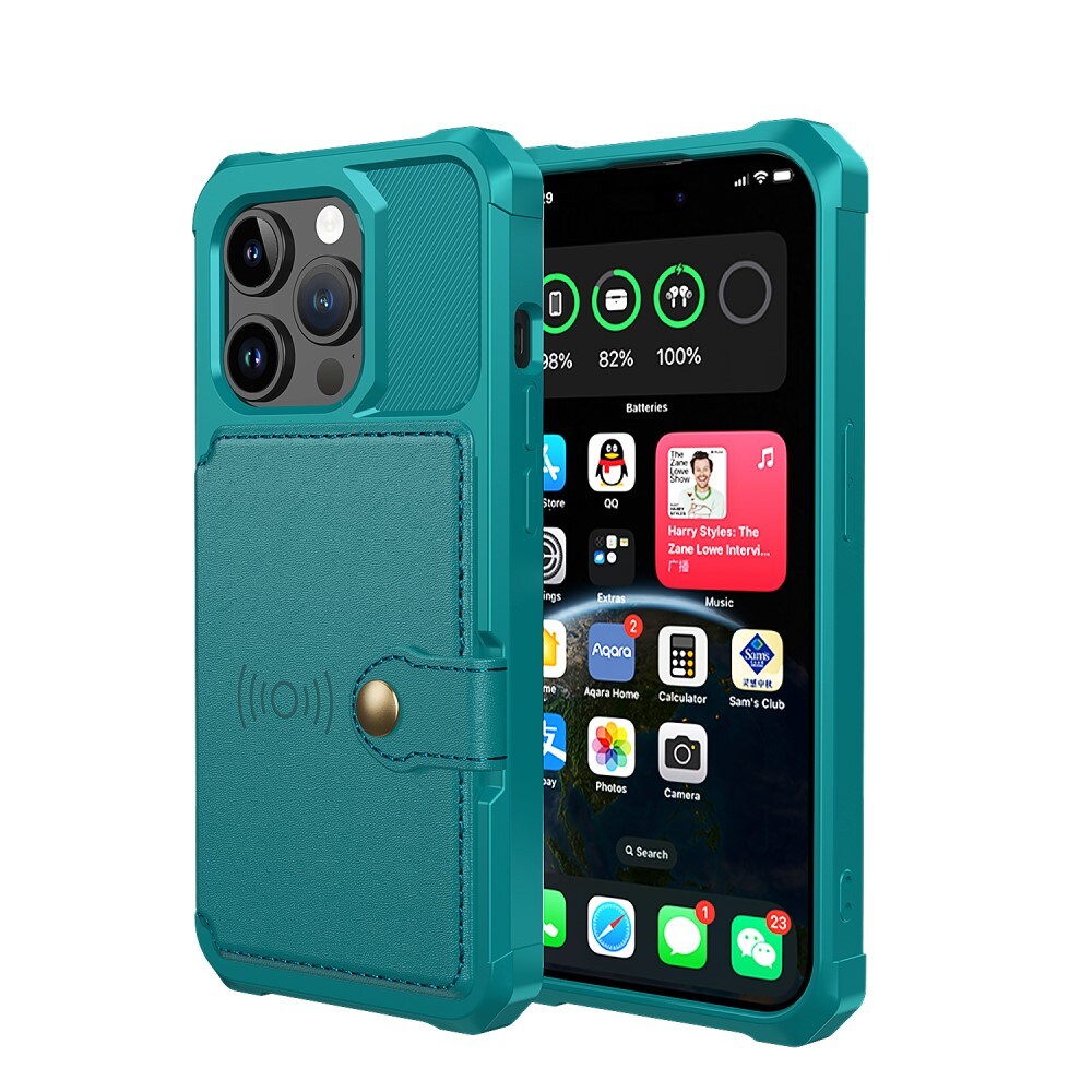iPhone 15 Pro Stødsikkert mobilcover med pung, Grøn