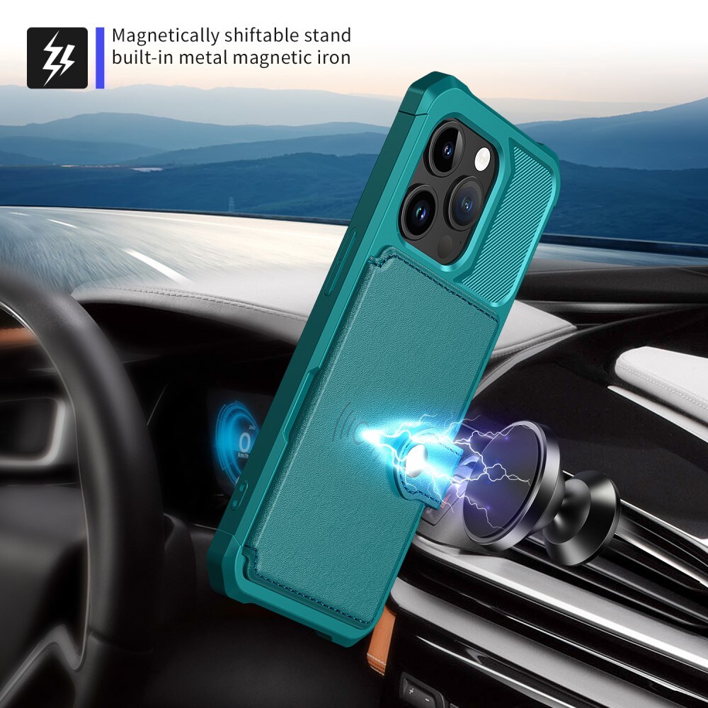 iPhone 15 Pro Stødsikkert mobilcover med pung, Grøn