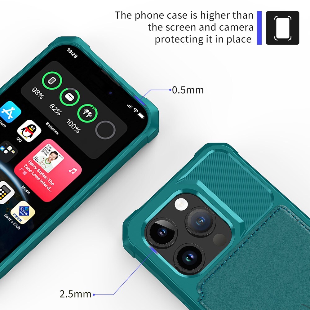 iPhone 15 Pro Stødsikkert mobilcover med pung, Grøn