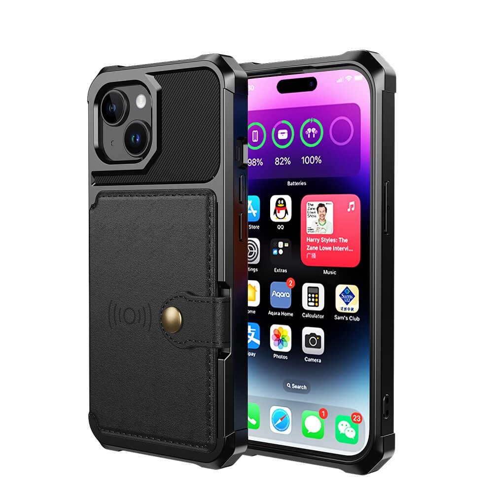 iPhone 15 Plus Stødsikkert mobilcover med pung, Sort