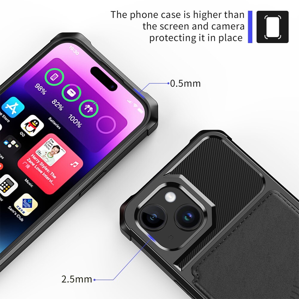 iPhone 15 Plus Stødsikkert mobilcover med pung, Sort