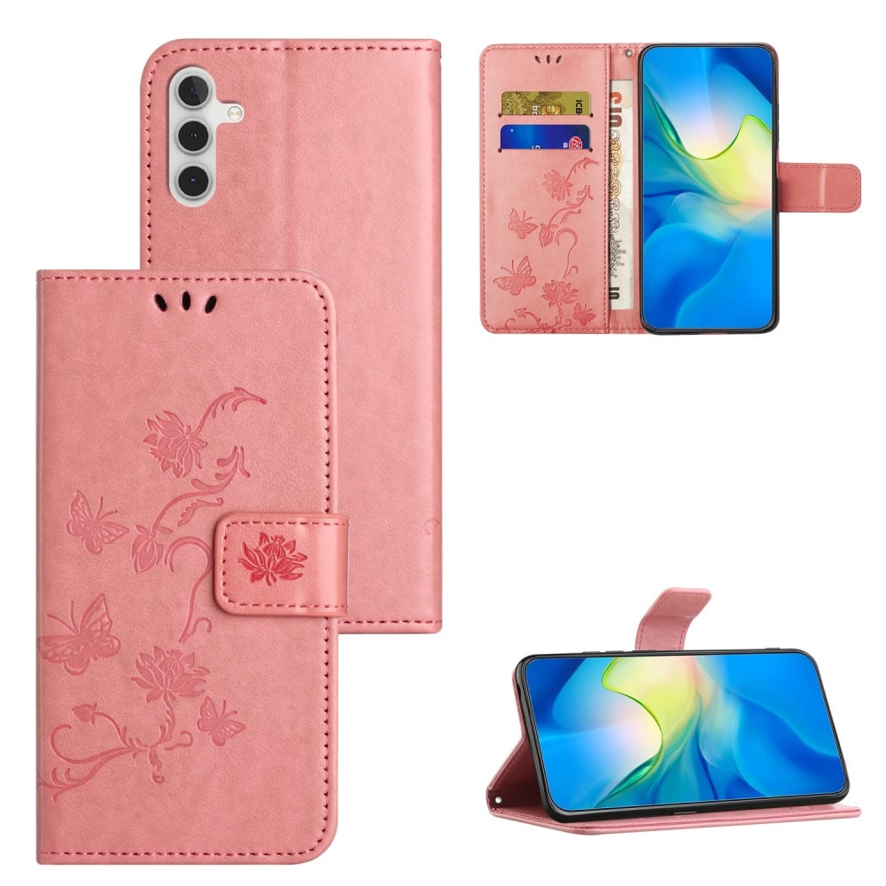Samsung Galaxy A05s Mobiletui med sommerfugle, Lyserød