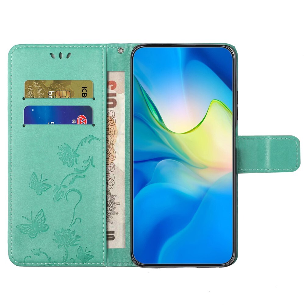 Motorola Moto G54 Mobiletui med sommerfugle, Grøn