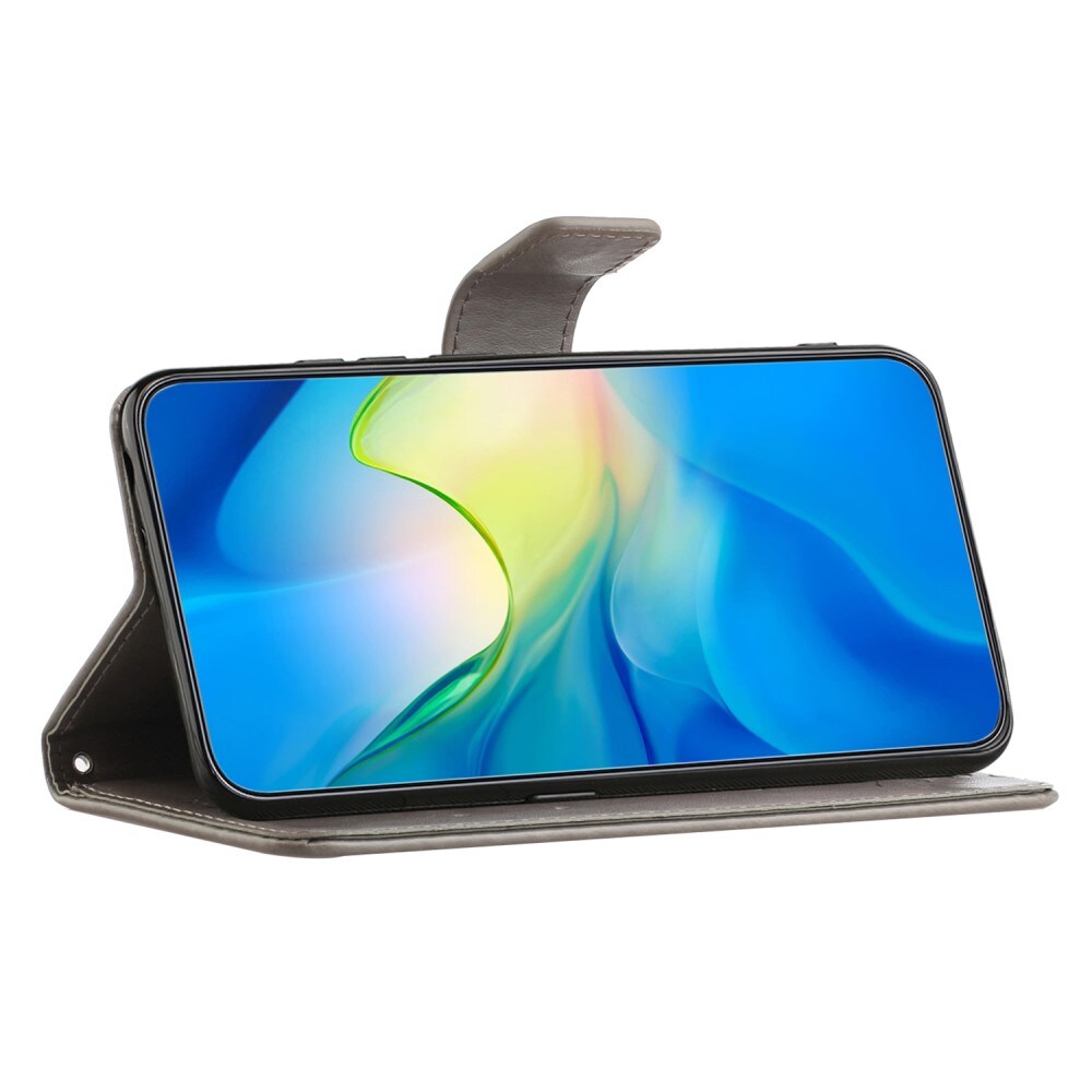 Motorola Moto G54 Mobiletui med sommerfugle, Grå
