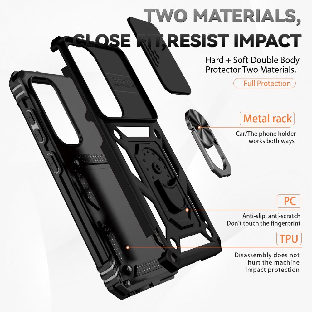 Samsung Galaxy S23 FE Cover med kamerabeskyttelse & fingerring, Sort