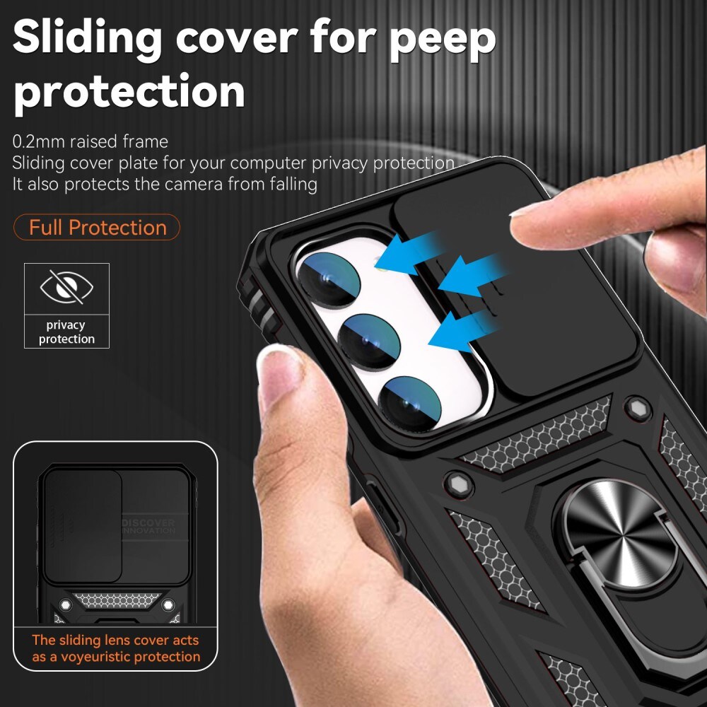Samsung Galaxy S23 FE Cover med kamerabeskyttelse & fingerring, Sort