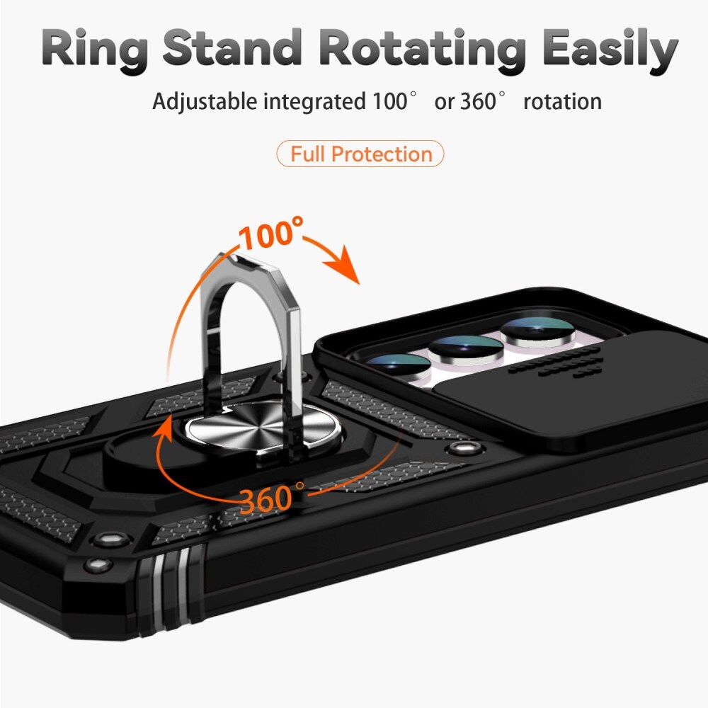 Samsung Galaxy S23 FE Cover med kamerabeskyttelse & fingerring, Sort