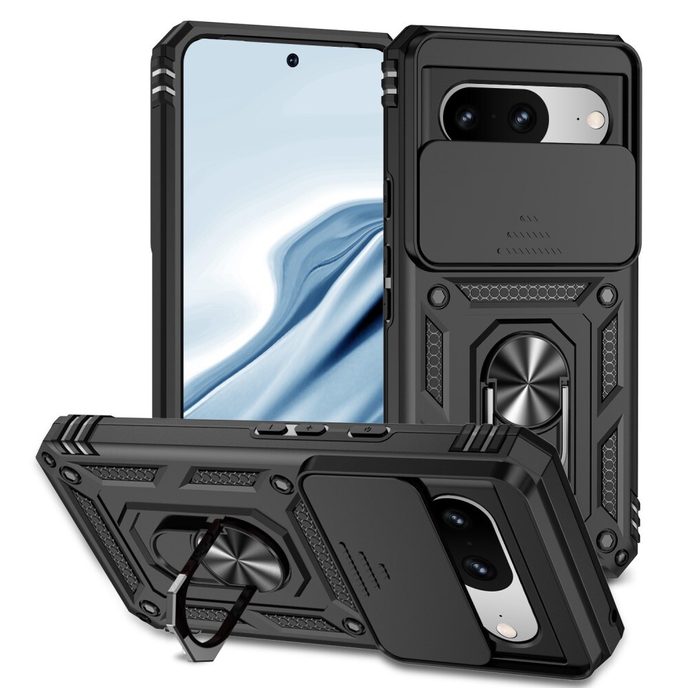 Google Pixel 8 Cover med kamerabeskyttelse & fingerring, Sort