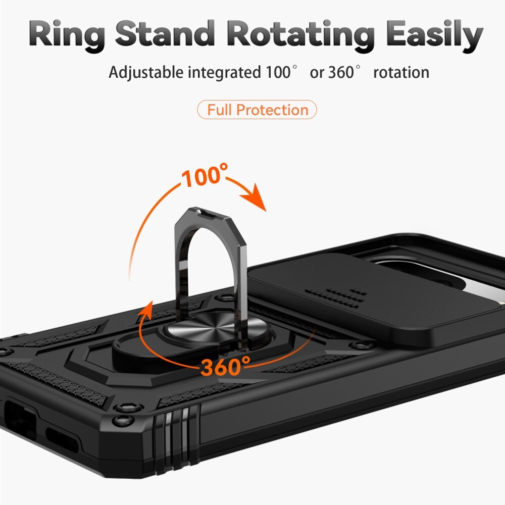 Google Pixel 8 Cover med kamerabeskyttelse & fingerring, Sort