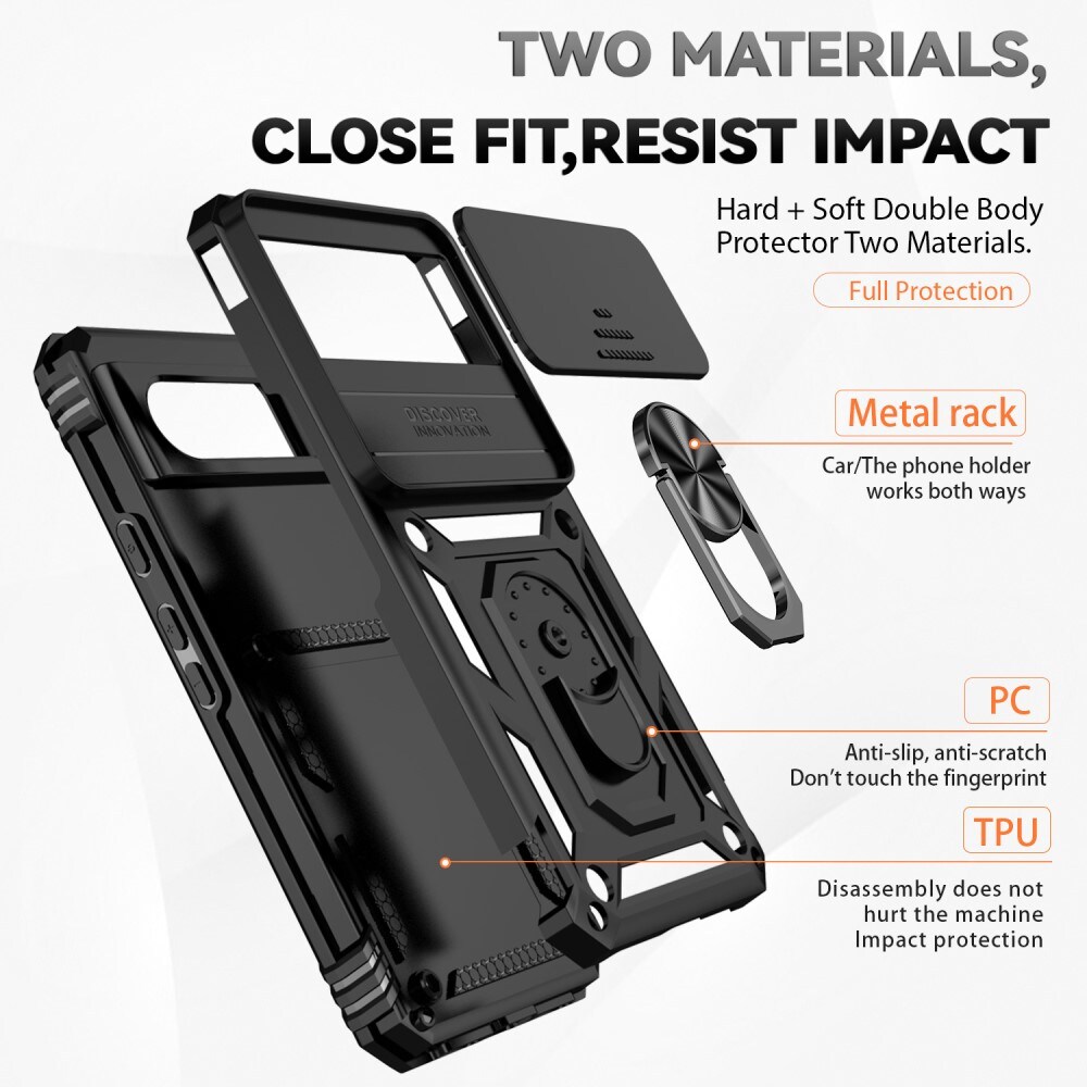 Google Pixel 8 Cover med kamerabeskyttelse & fingerring, Sort