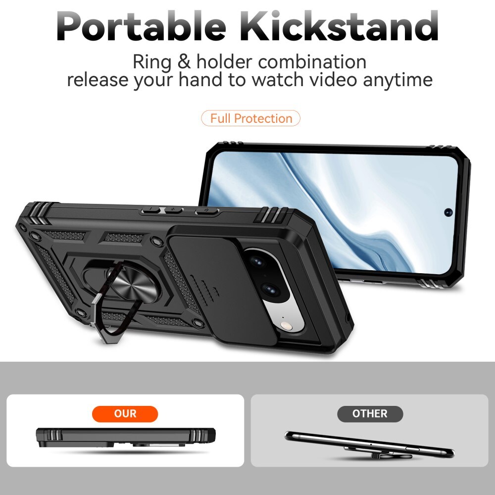 Google Pixel 8 Cover med kamerabeskyttelse & fingerring, Sort