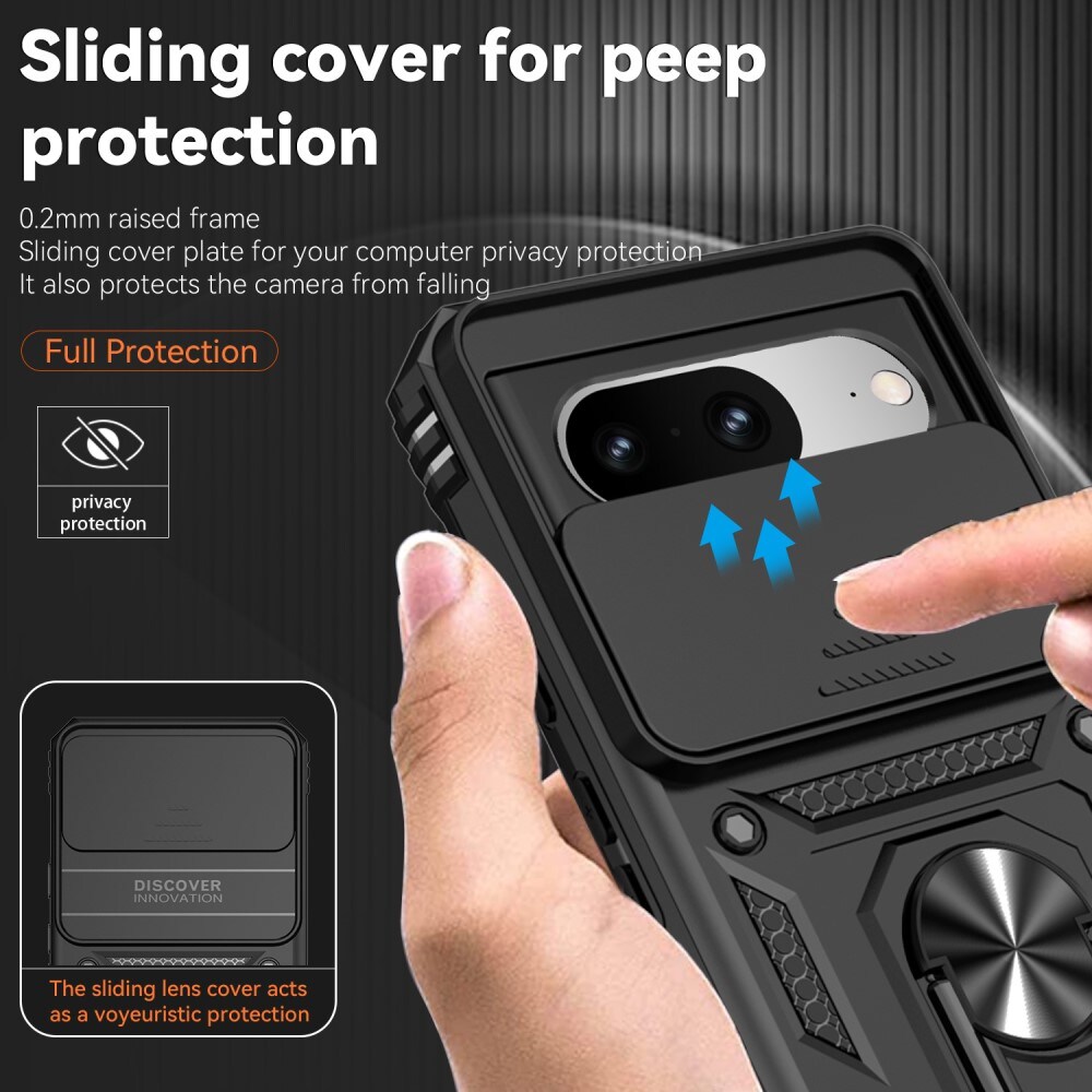Google Pixel 8 Cover med kamerabeskyttelse & fingerring, Sort