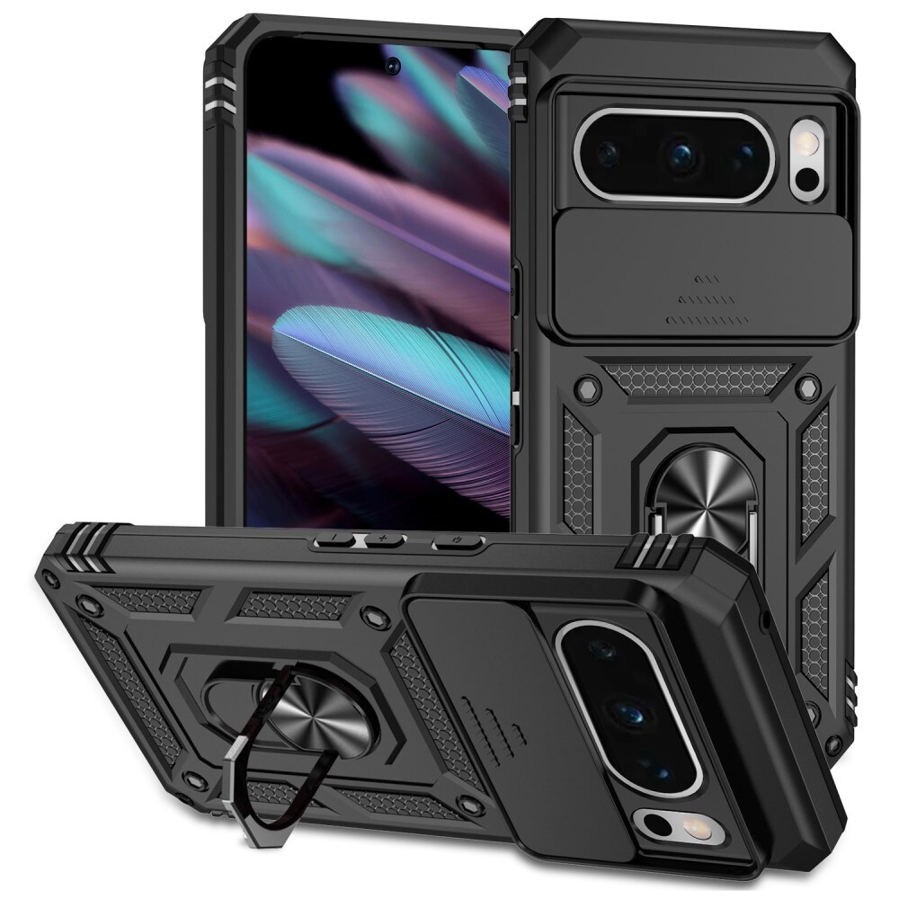 Google Pixel 8 Pro Cover med kamerabeskyttelse & fingerring, Sort