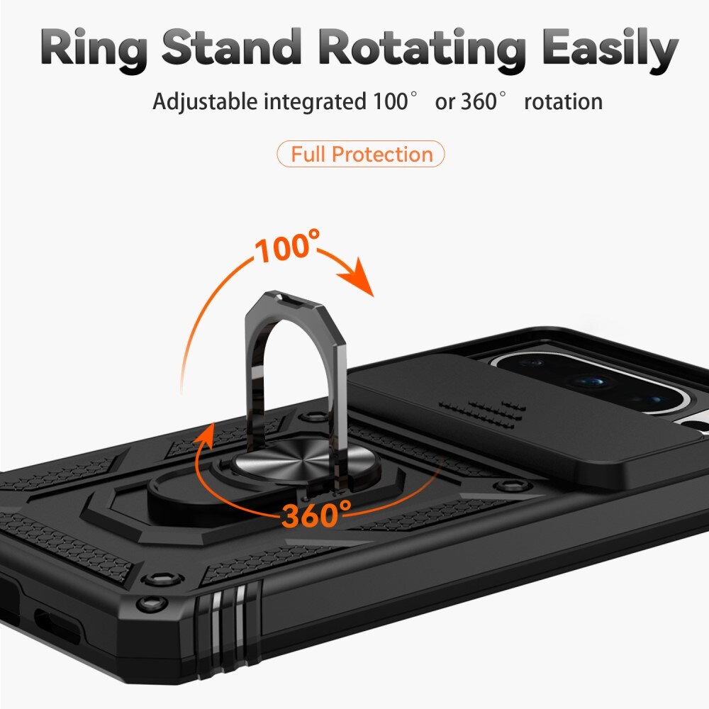 Google Pixel 8 Pro Cover med kamerabeskyttelse & fingerring, Sort