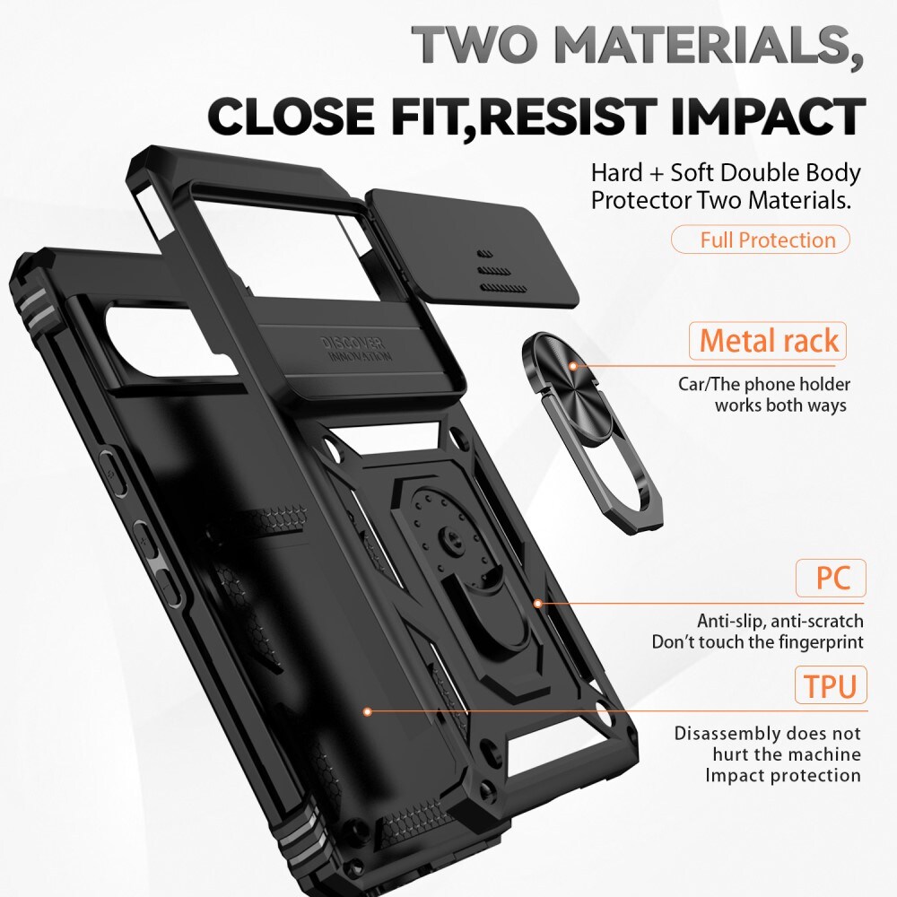 Google Pixel 8 Pro Cover med kamerabeskyttelse & fingerring, Sort