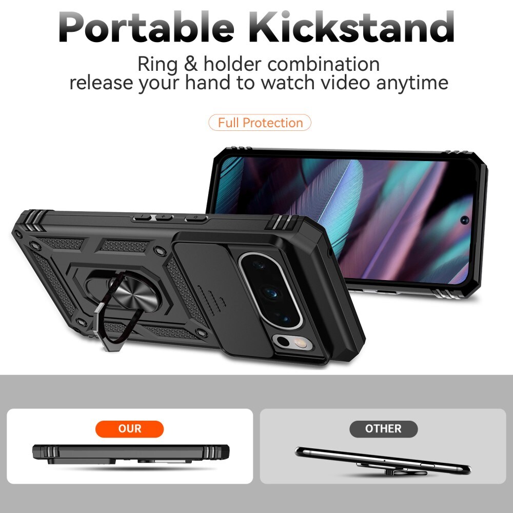 Google Pixel 8 Pro Cover med kamerabeskyttelse & fingerring, Sort
