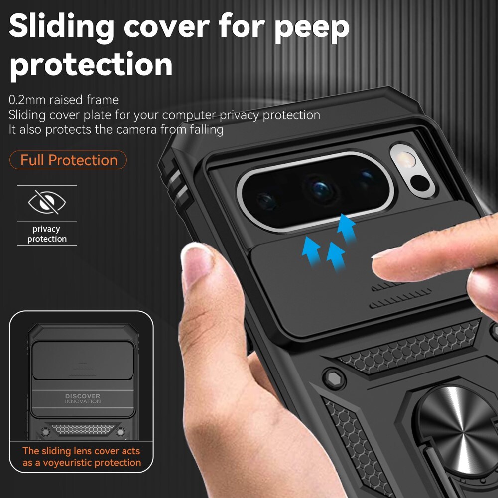 Google Pixel 8 Pro Cover med kamerabeskyttelse & fingerring, Sort