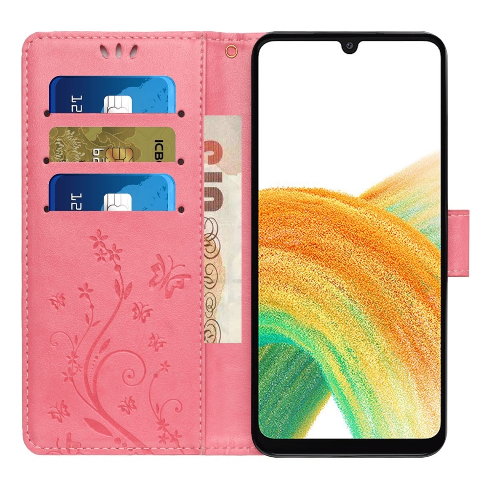 Samsung Galaxy A25 Mobiletui med sommerfugle, Lyserød