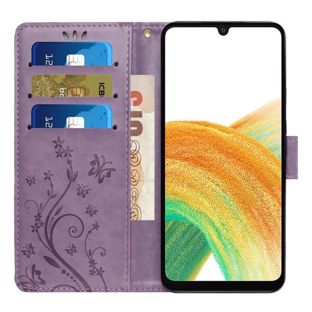 Samsung Galaxy A25 Mobiletui med sommerfugle, Lilla