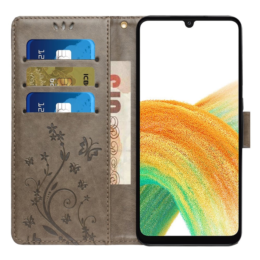 Samsung Galaxy A25 Mobiletui med sommerfugle, Grå