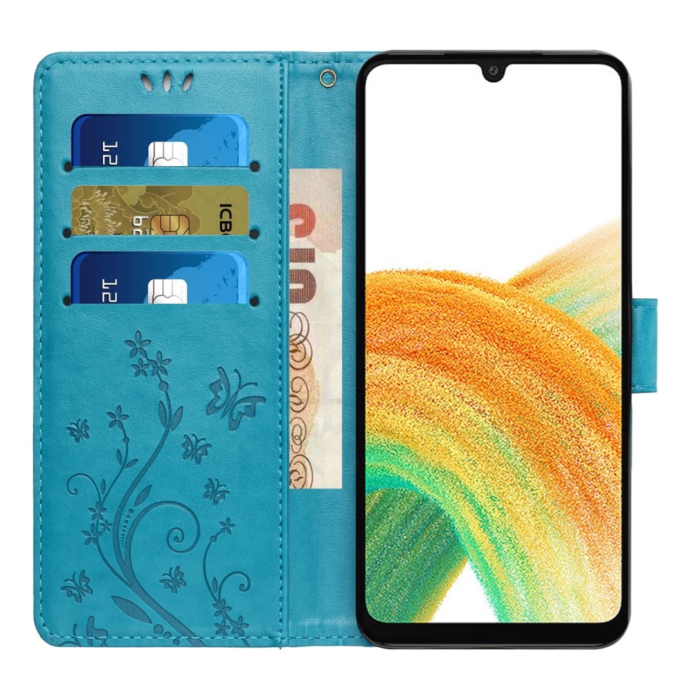 Samsung Galaxy A25 Mobiletui med sommerfugle, Blå