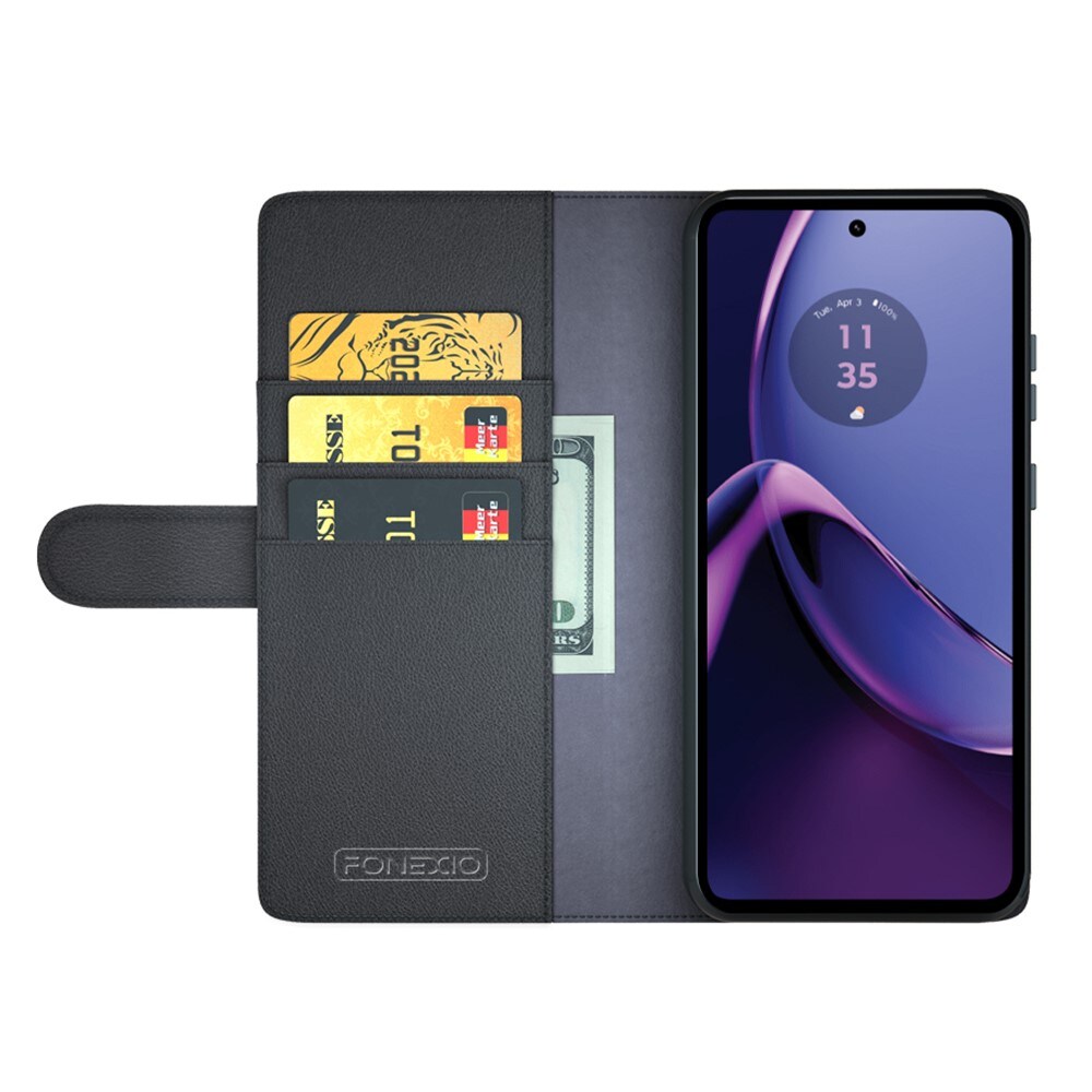 Motorola Moto G84 Slankt mobiletui i ægte læder, Sort