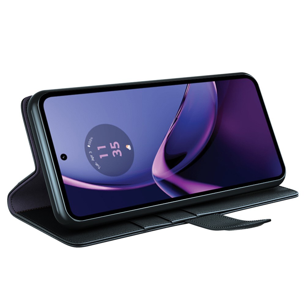 Motorola Moto G84 Slankt mobiletui i ægte læder, Sort