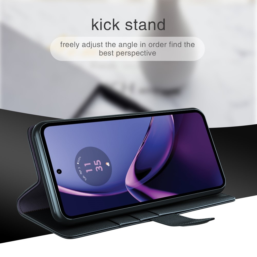 Motorola Moto G84 Slankt mobiletui i ægte læder, Sort