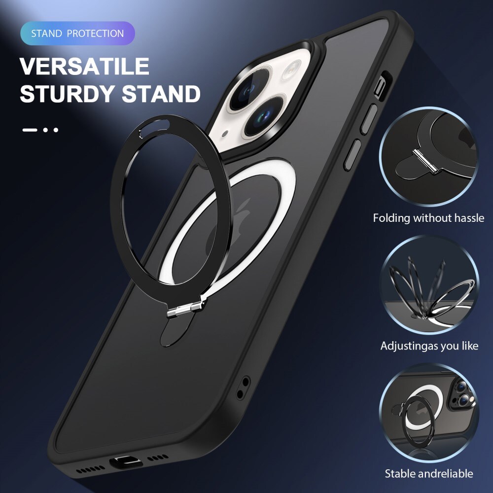 iPhone 15 Plus MagSafe hybridcover med stativfunktion, Sort