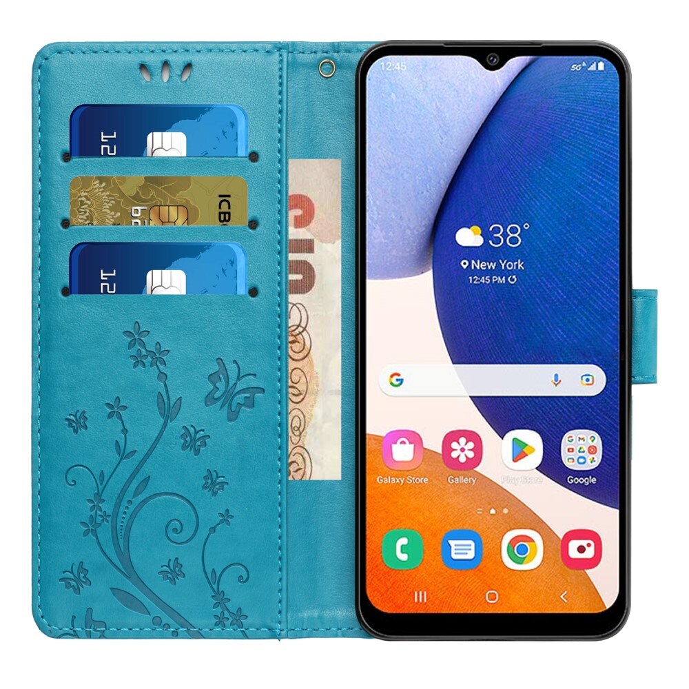 Samsung Galaxy A15 Mobiletui med sommerfugle, Blå
