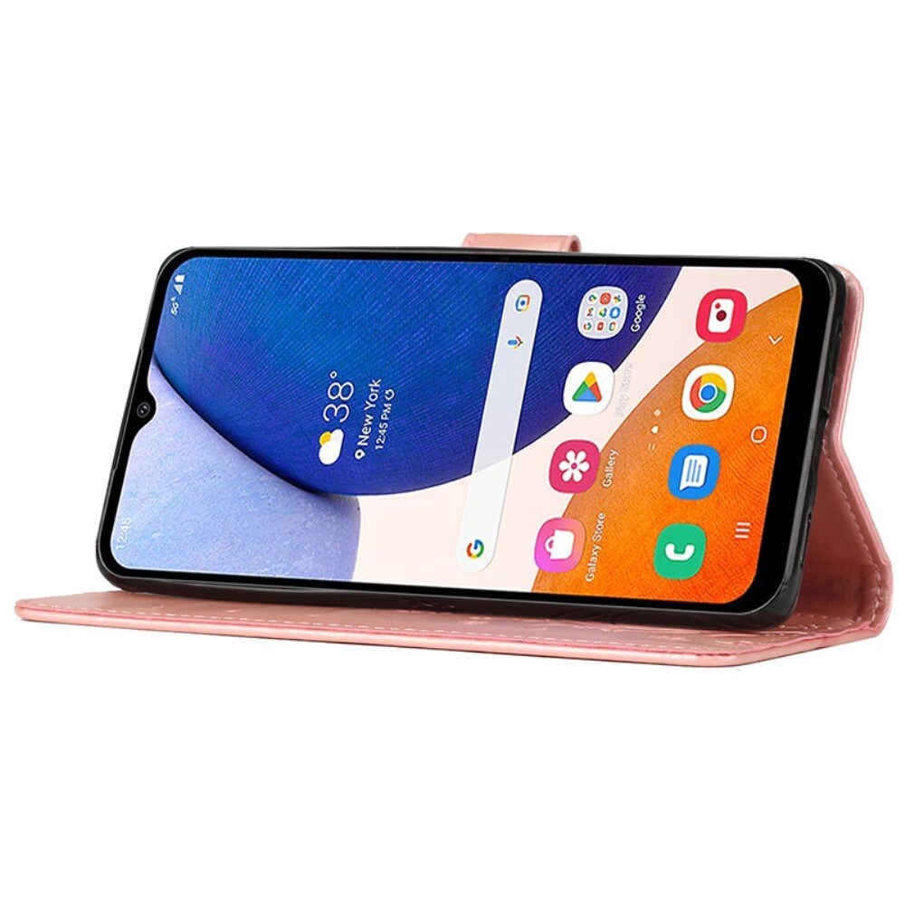 Samsung Galaxy A15 Mobiletui med sommerfugle, Lyserød guld