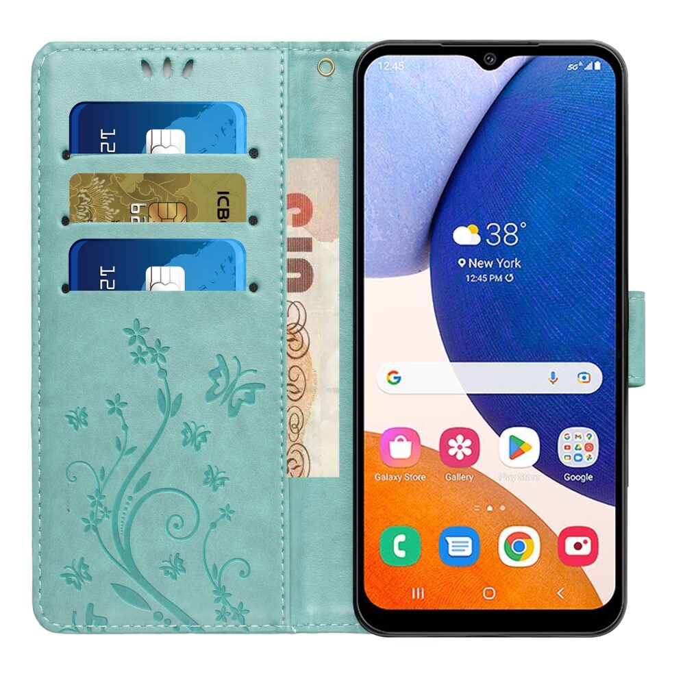 Samsung Galaxy A15 Mobiletui med sommerfugle, Grøn
