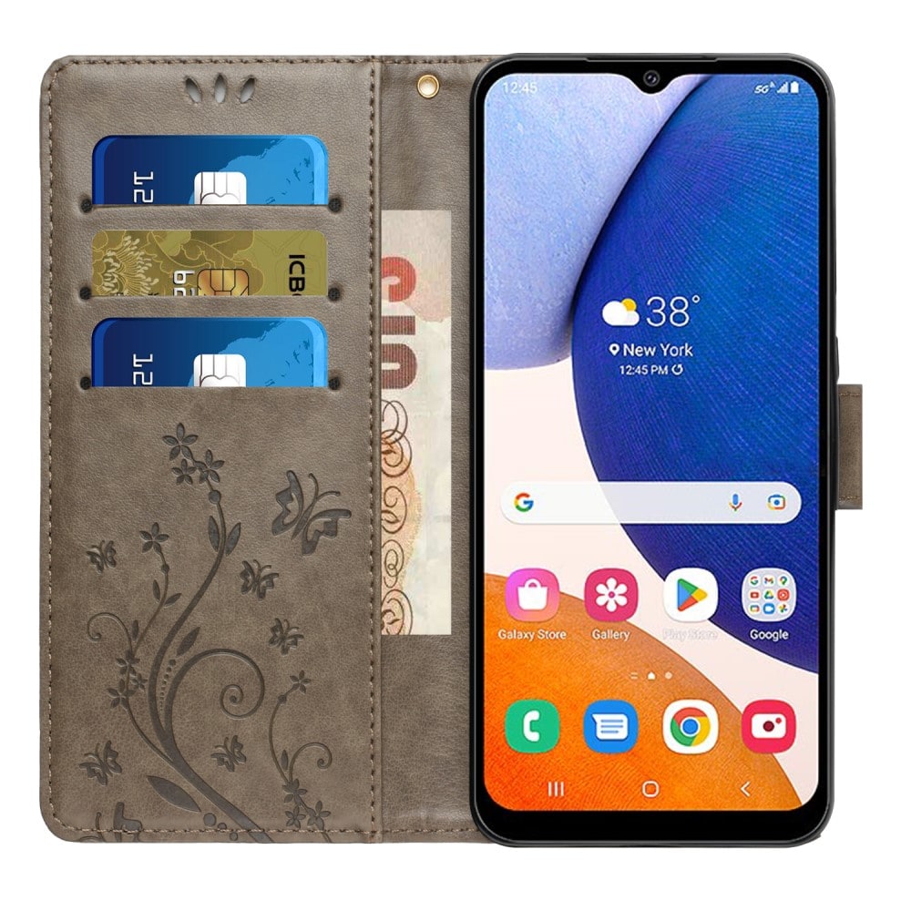 Samsung Galaxy A15 Mobiletui med sommerfugle, Grå