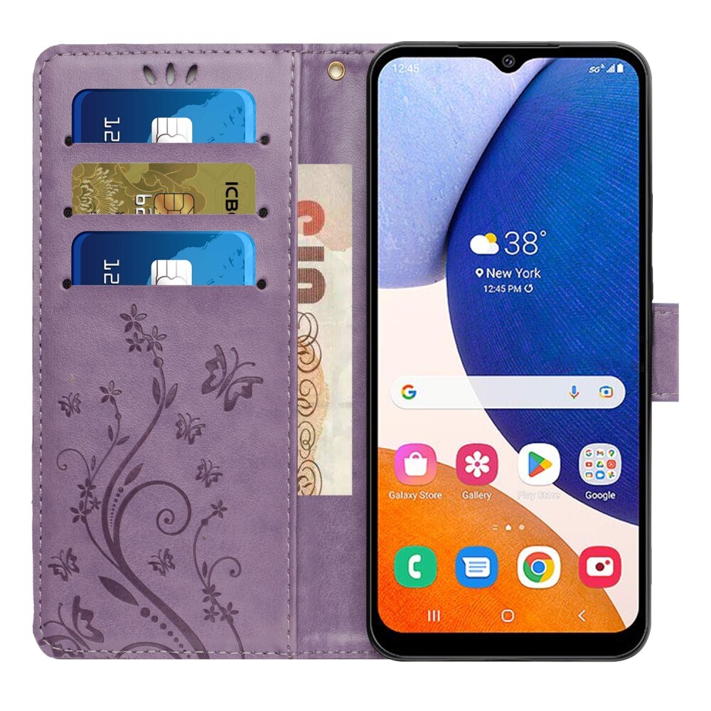 Samsung Galaxy A15 Mobiletui med sommerfugle, Lilla