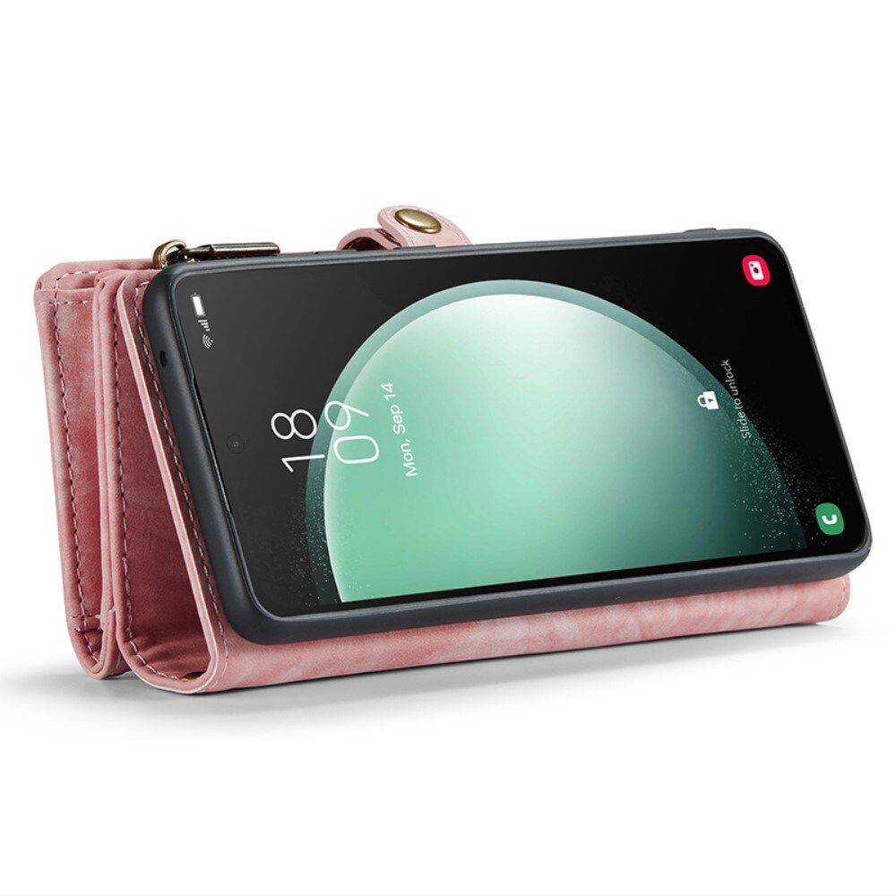 Samsung Galaxy S23 FE Rummeligt pungetui med mange kortholdere, Lyserød