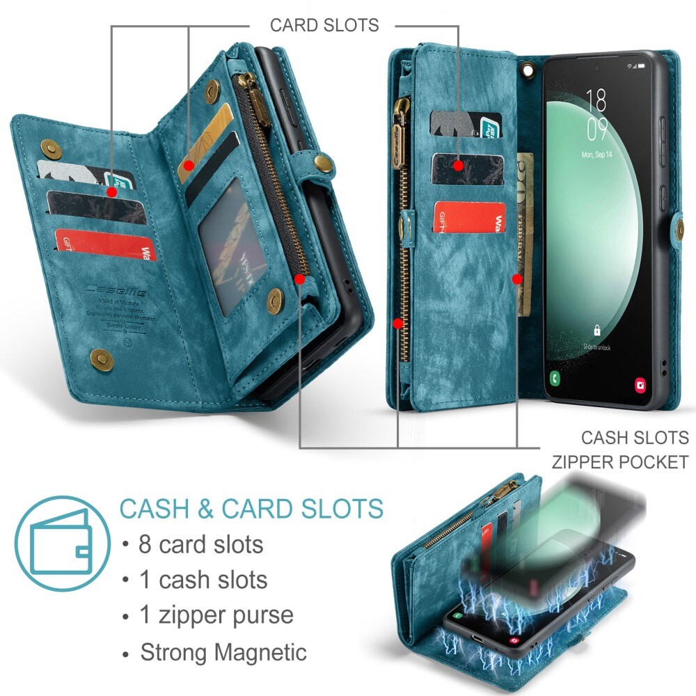 Samsung Galaxy S23 FE Rummeligt pungetui med mange kortholdere, Blå