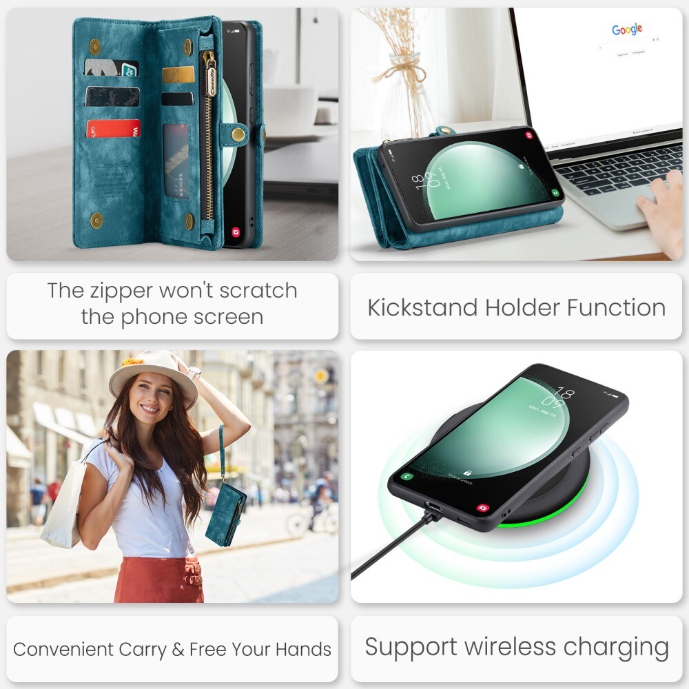 Samsung Galaxy S23 FE Rummeligt pungetui med mange kortholdere, Blå