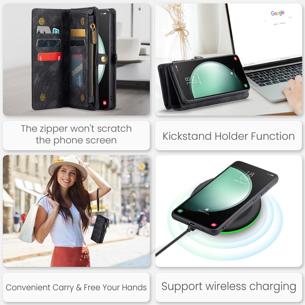 Samsung Galaxy S23 FE Rummeligt pungetui med mange kortholdere, Grå