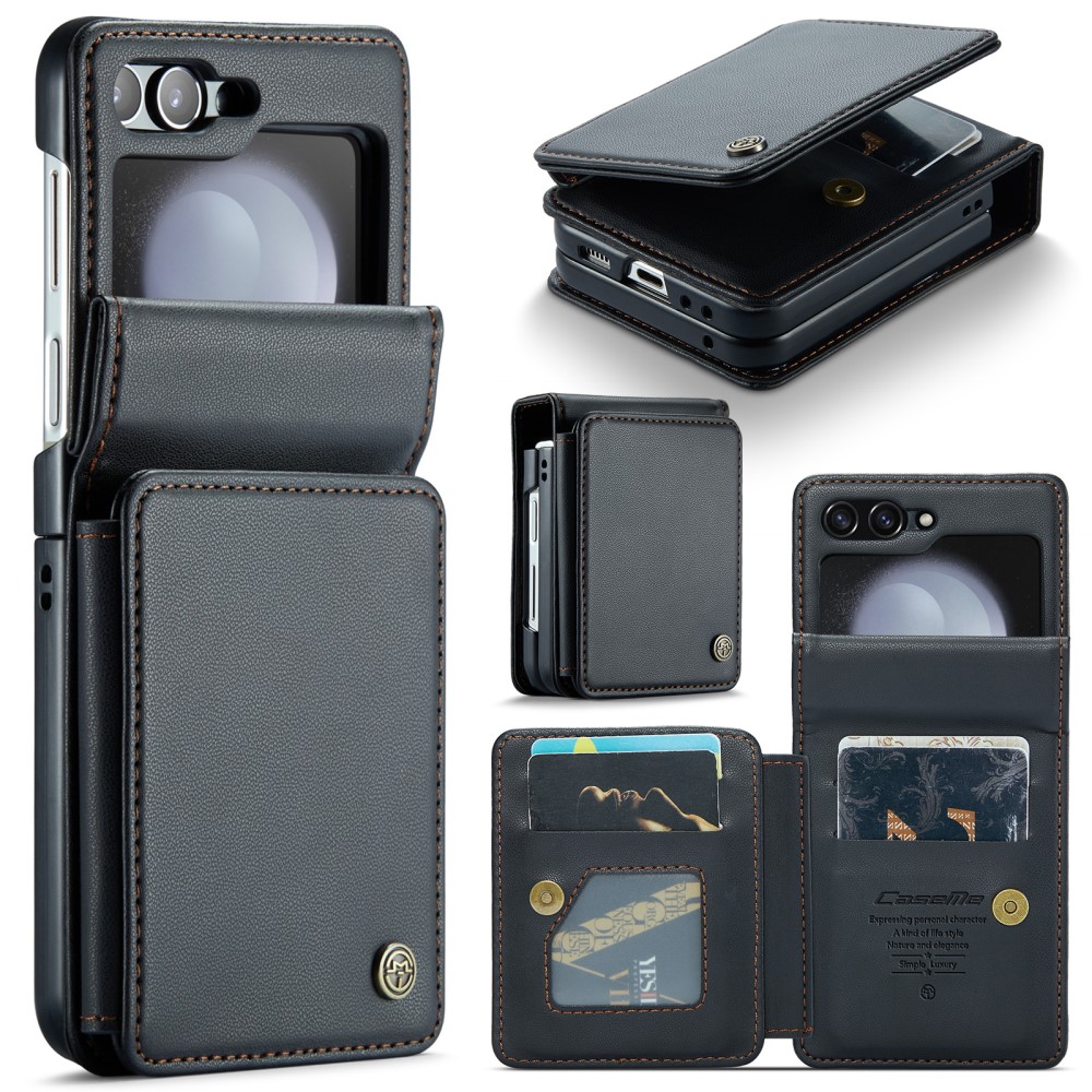 Samsung Galaxy Z Flip 7 Cover med indbygget pung og RFID-beskyttelse Sort
