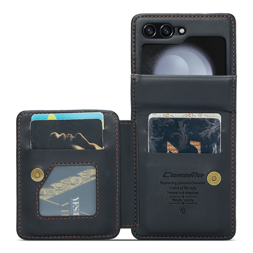 Samsung Galaxy Z Flip 7 Cover med indbygget pung og RFID-beskyttelse Sort